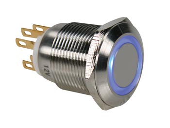 Taster Edelstahl 22mm IP65 LED Ringbeleuchtung Blau