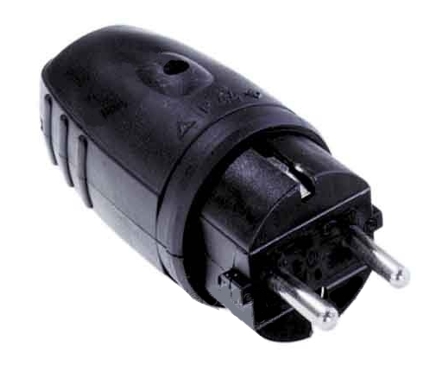 Schutzkontaktstecker Schwarz 16A 250V Gummistecker