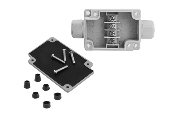 IP65 Kabelverteiler mit 4-Klemmen und 2xKabelverschraubungen 61x41x24mm