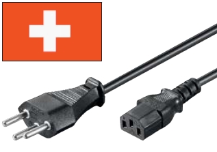 1,8m Netzkabel --Schwarz-- Schweiz Netzstecker auf Kaltgerätestecker