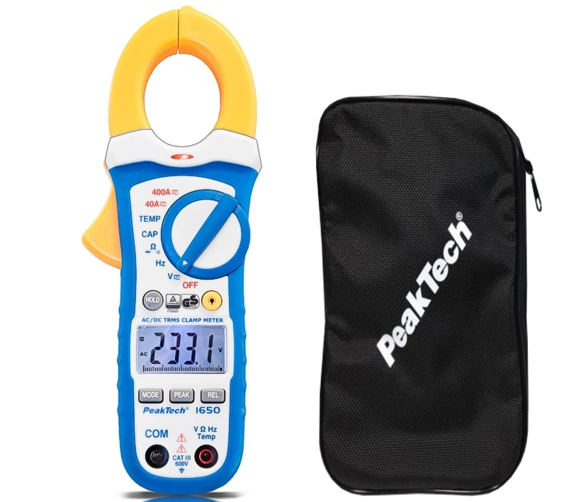 Stromzange_P1650_mit_Tasche_90-798-01598 Stromzange 1650 Zangenampermeter 400A AC und DC mit True RMS Bargraph Tasche
