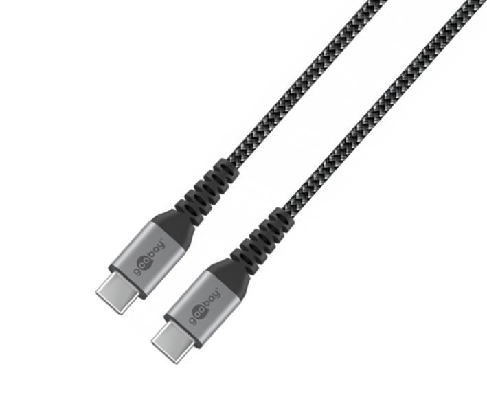 53-682-00914_USB-C_Kabel_kurz_Textilummantelt_B0 1m USB-C Kabel Anschlusskabel USB-C auf USB-C Metallstecker Textilummantelung bis 3A 60W