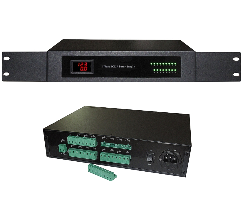 19zoll_Netzteil_12V_20A_B01_93-500-00550 12VDC Netzteil 12V 240W 20A 19zoll Netzteil 1,5HE Eingang 230V 16x2A 1x4A