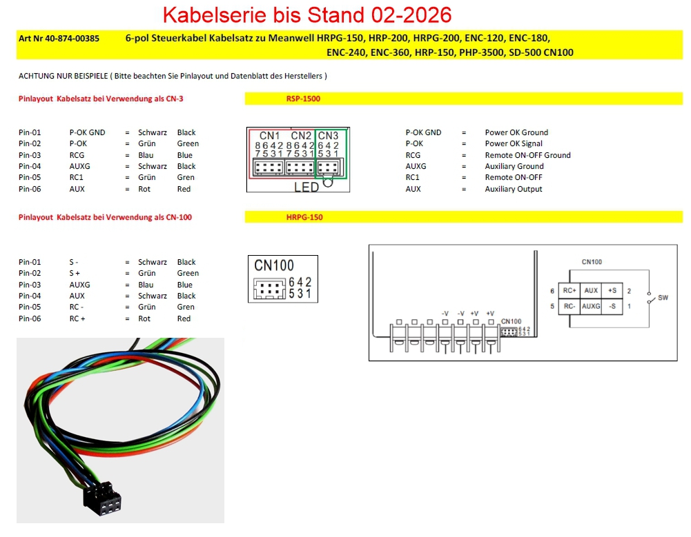 Kabelkit SYNCKABEL 6pol Steuerleitung für MeanWell CN3 CN5 CN100 6pol Stecker zur Netzteile Serie