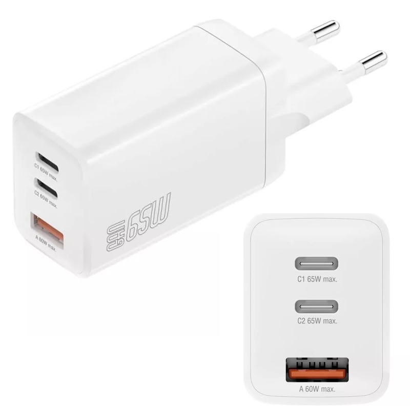 USB-C Ladegerät Schnellladegerät 65W Ladegerät mit USB-C und USB-A PD65 TRIO