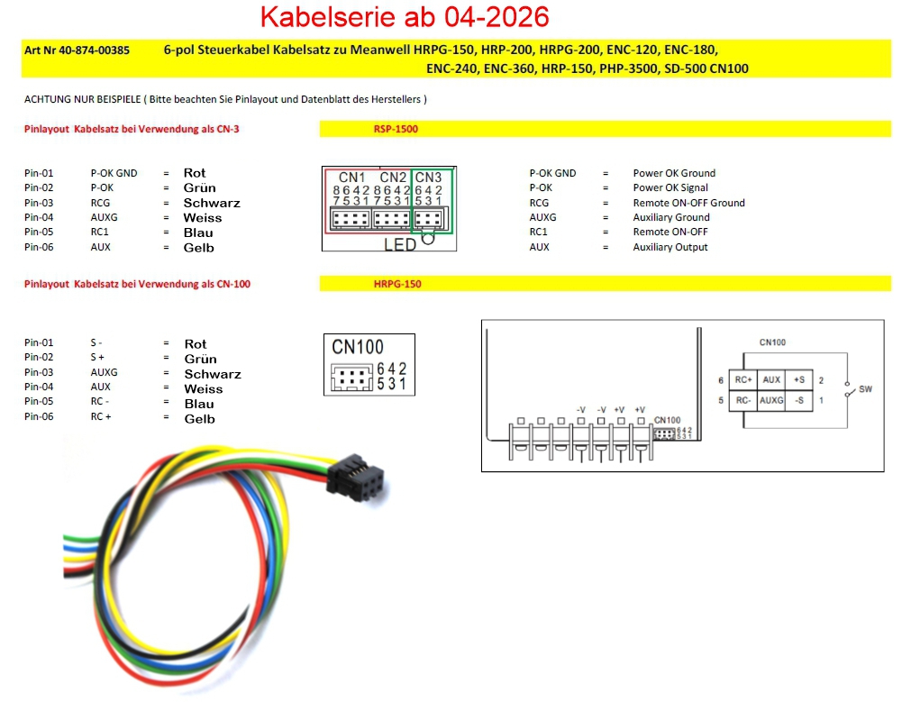 Kabelkit SYNCKABEL 6pol Steuerleitung für MeanWell CN3 CN5 CN100 6pol Stecker zur Netzteile Serie
