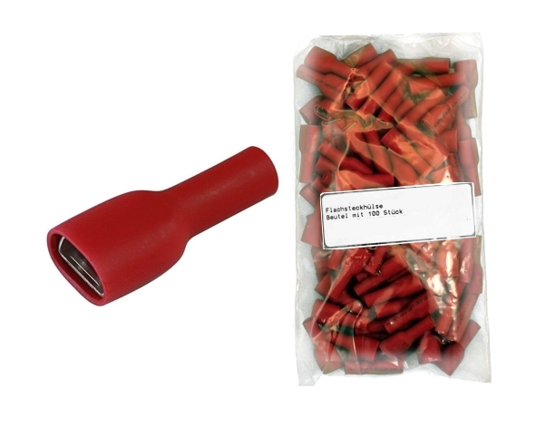 6,3mm Flachsteckhülse ROT Vollisoliert ** 100er Pack **