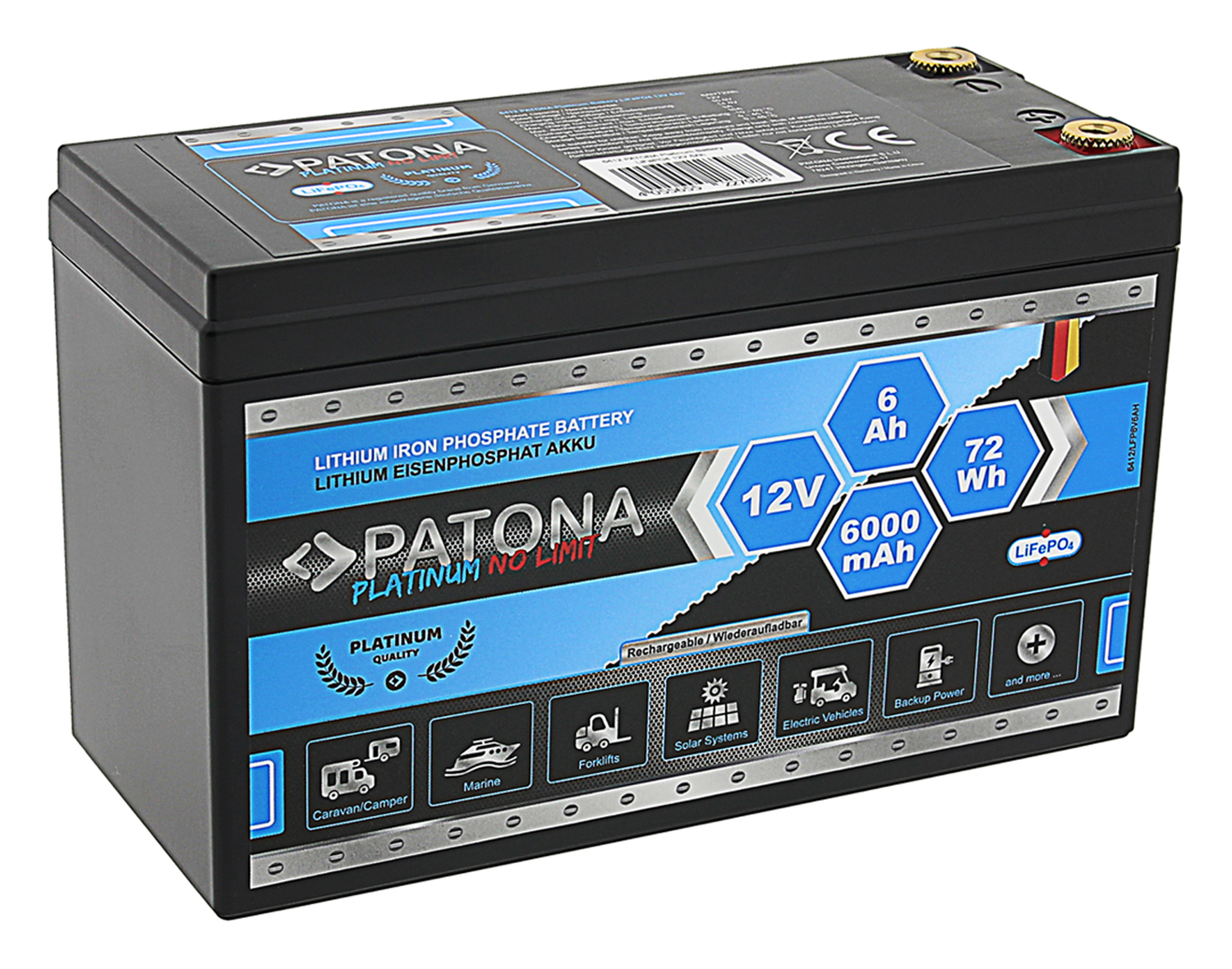 12V Akku LiFePO4 Lithium 12V 6Ah Abm 151x65x94mm M4 Schraubkontakt 12V Akku LiFePO4 Lithium 12V 6Ah Abm 151x65x94mm M4 Schraubkontakt