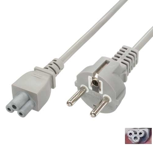 2m Netzkabel Grau Schutzkontaktstecker auf IEC320 C5 MickyMaus Stecker