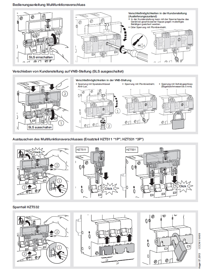 SLS Schalter 35A 400VAC Hager HTN335E 3-pol Hauptleitungsschutzschalter für Montage auf Hutschiene