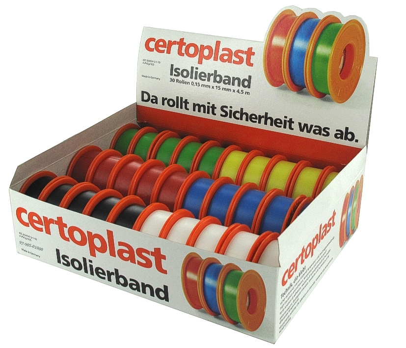 Isolierband_Grosspackung_97-905-01000 Grosspackung 30-Rollen Isolierband mit Seitenscheiben Breite 15mm