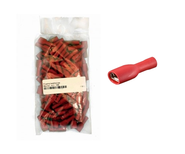 45-821-01400_Flachstecker_28mm 2,8mm Flachsteckhülse ROT Vollisoliert ** 100er Pack **