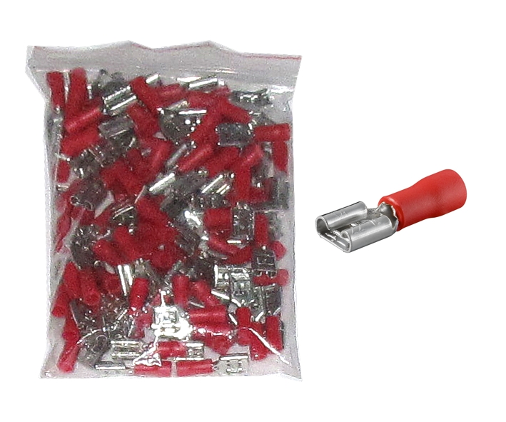 6,3mm Flachsteckhülse ROT Teilisoliert ** 100er Pack **